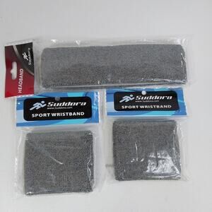 Suddora Sweatbands (Headband/‎ 2 Wristbands) - Basketball, Tennis, Gym gray